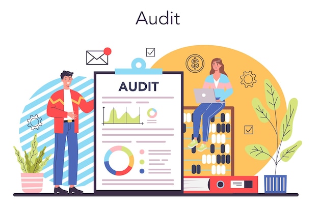 Auditor concept Business operation specialist Professional financial management Financial inspection and analytics Isolated flat vector illustration