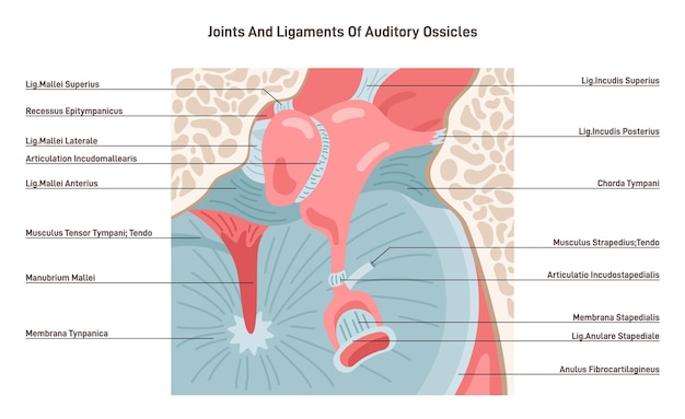 Vector auditory ossicles joints and ligaments middle ear tympanic membrane