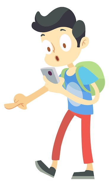 Augmented mobile game player Cartoon kid play on smartphone