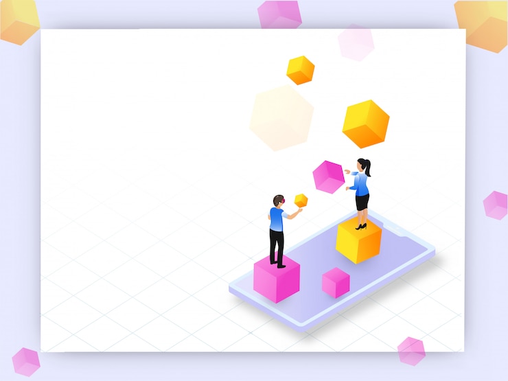 Vector augmented reality concept based web template design, isometric s