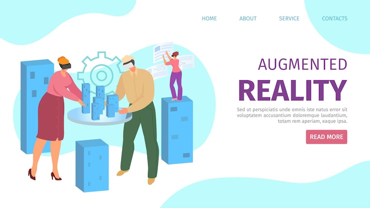 Vector augmented reality in digital technology, people in vr glasses concept