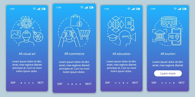Augmented reality-industrie onboarding mobiele app-paginascherm met concepten