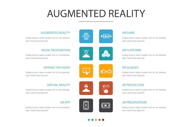 Realtà aumentata infografica 10 concetto di opzione. riconoscimento facciale, app ar, gioco ar, icone semplici di realtà virtuale