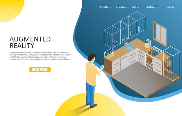 Augmented reality landing page website vector template