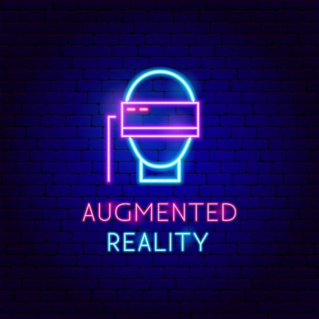 Augmented reality neon-label. vectorillustratie van virtual reality-promotie.