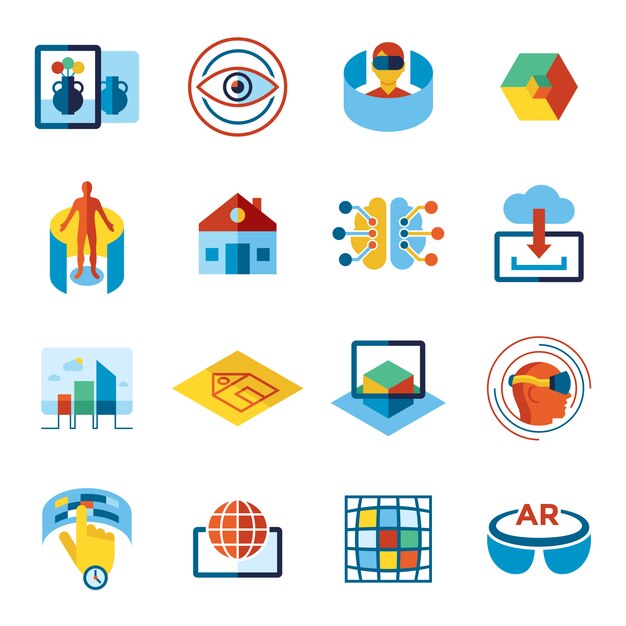 Vector augmented and virtual reality icons collection