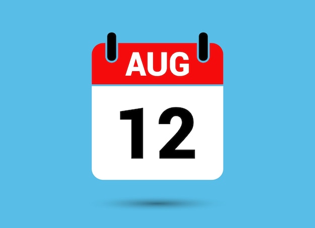 August 12 Calendar Date Flat Icon Day 12 Vector Illustration