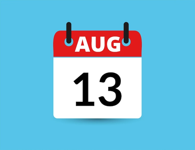 August 13 flat icon calendar isolated on blue background date and month vector illustration