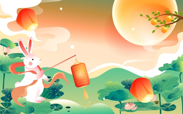 August 15th Mid-Autumn Festival, rabbit is looking at the moon, ancient Chinese mythology and legend