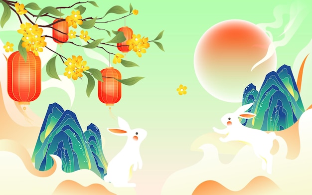 August 15th mid-autumn festival, traditional chinese festival with moon and lanterns