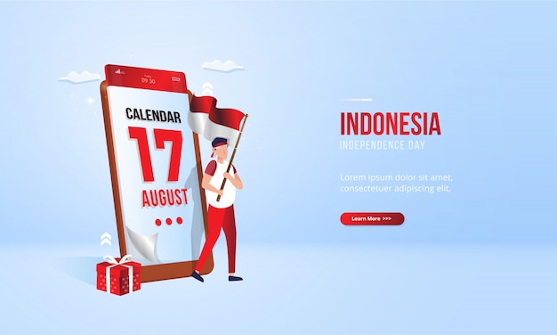 8月17日インドネシア独立記念日イラストモバイルカレンダーコンセプト