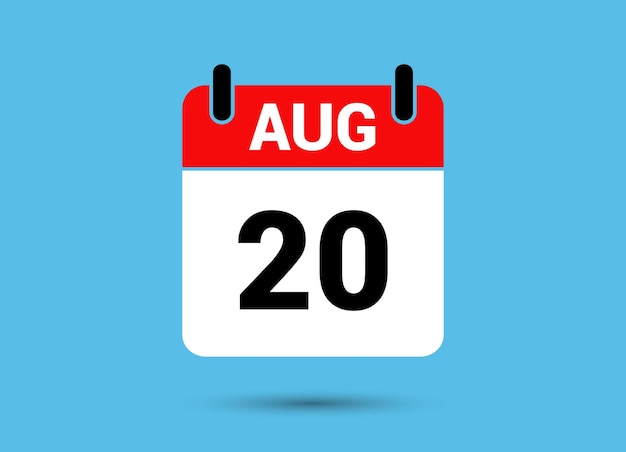 August 20 Calendar Date Flat Icon Day 20 Vector Illustration