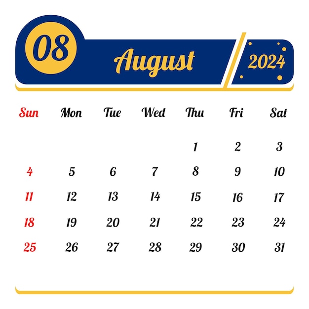 Vector august 2023 vector calendar template