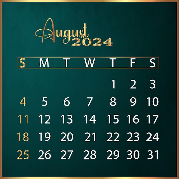 Vector august 2024 calendar new year calendar 2024
