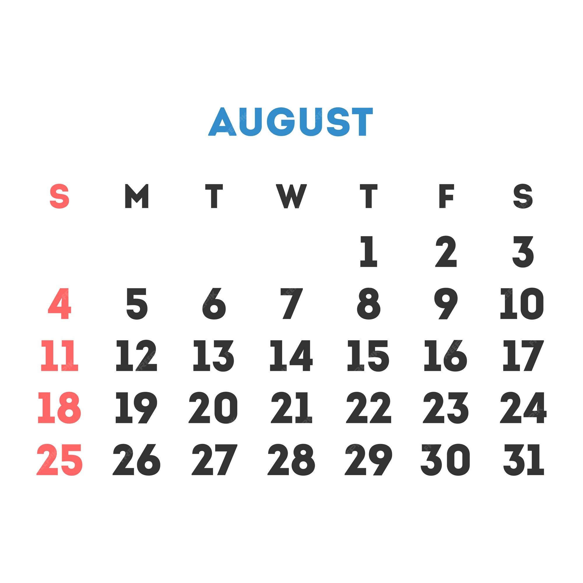 Premium Vector August 2024 month calendar vector illustration