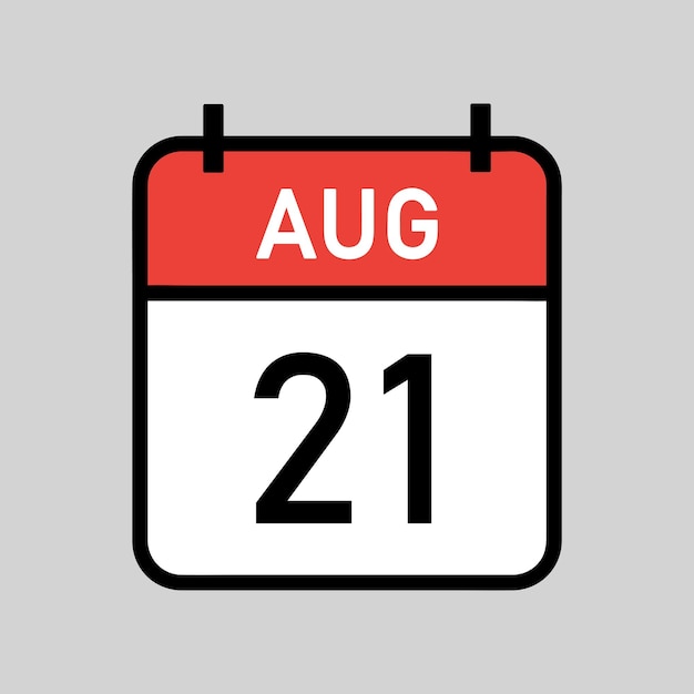 8월 21일 빨간색과 흰색 달력 페이지(검은색 윤곽선 달력 날짜 간단한 벡터 일러스트 포함)