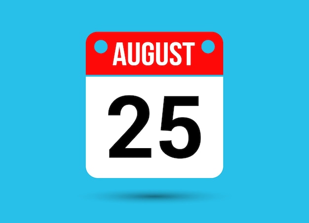 August 25 Calendar Date Flat Icon Day 25 Vector Illustration