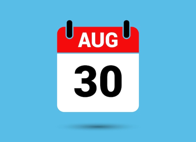 August 30 Calendar Date Flat Icon Day 30 Vector Illustration