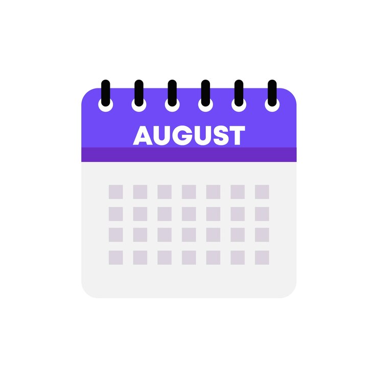 August calendar icon Flat purple calendar with month August wall calendar icon Vector icon