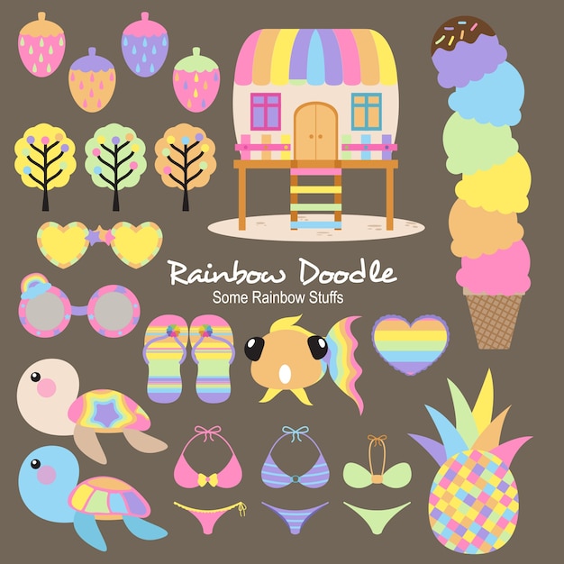 Август rainbow objects doodle