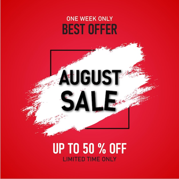 August Sale brush banner Sale offer price sign Discount text up to 50 off Vector illustration