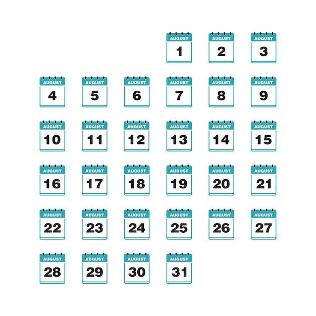 August Set Calendar Icon Vector Template
