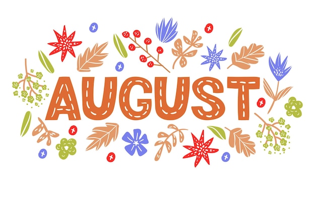 Augustus hand getrokken belettering maand naam handgeschreven maand augustus voor kalender maandelijks logo