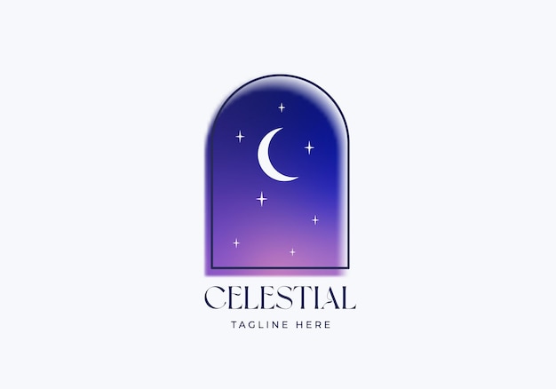 Aura blurry night arch window vector logo distressed portal door concept sign holographic gradient