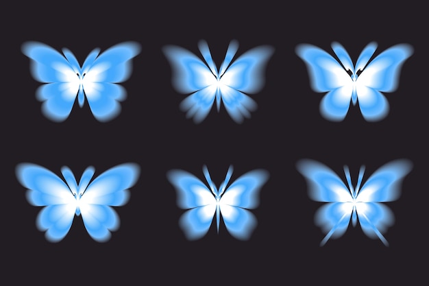 Vettore aura farfalla y2k collezione di figure estetiche futuristiche al neon forme astratte sfocate isolate