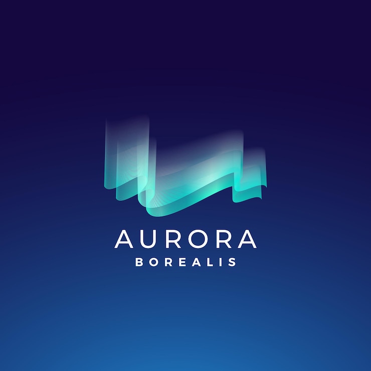 Vector aurora borealis abstract vector teken embleem of logo sjabloon premium kwaliteit noorderlicht symbool in blauwe kleuren met moderne typografie op donkere achtergrond