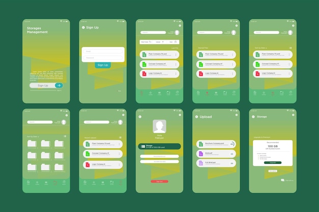 Vettore modello del kit dell'interfaccia utente dell'app per la gestione dell'archiviazione degli effetti di forma sfumata aurora