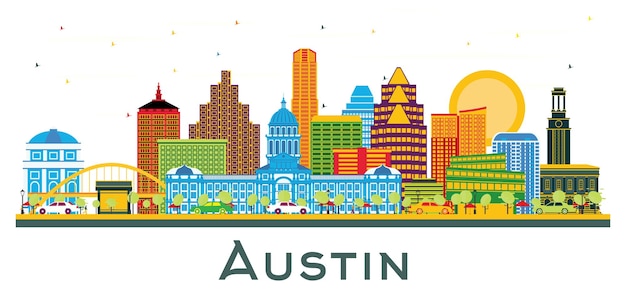 Austin Texas skyline van de stad met kleur gebouwen geïsoleerd op wit Vector Illustratie zakenreizen en toerisme Concept met moderne architectuur Austin Cityscape met monumenten