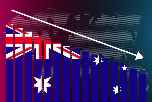 Australia grafico a barre valori decrescenti crisi e downgrade banner di notizie falliscono e diminuiscono