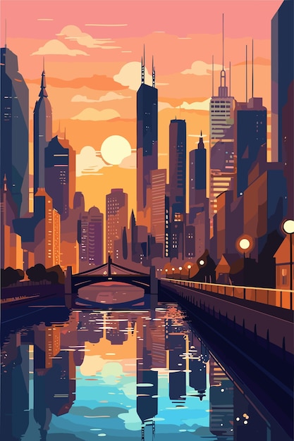 Australia big city in the evening Vector flat illustration