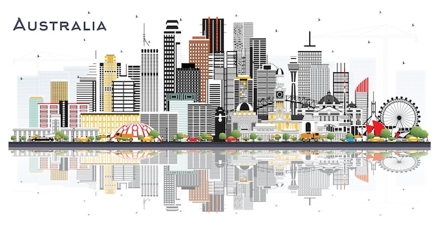 Вектор Австралия городской горизонт с серыми зданиями и отражениями изолирован на белом векторном иллюстрации концепция туризма с исторической архитектурой австралия городской пейзаж с достопримечательностями сидней мельбурн