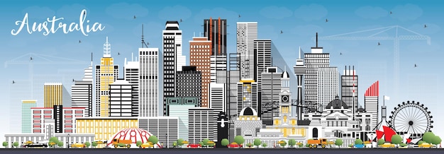 Vector australia city skyline with gray buildings and blue sky