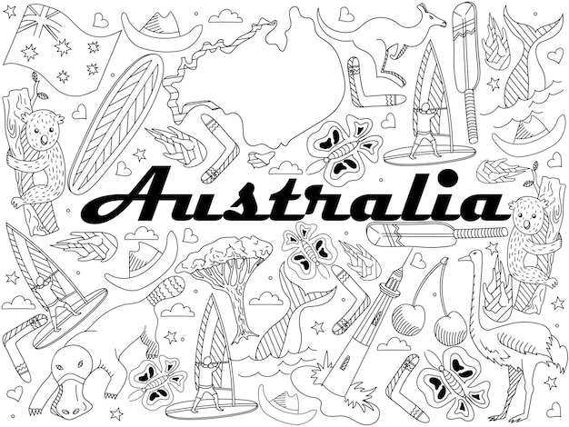 Vector australia coloring vector illustration