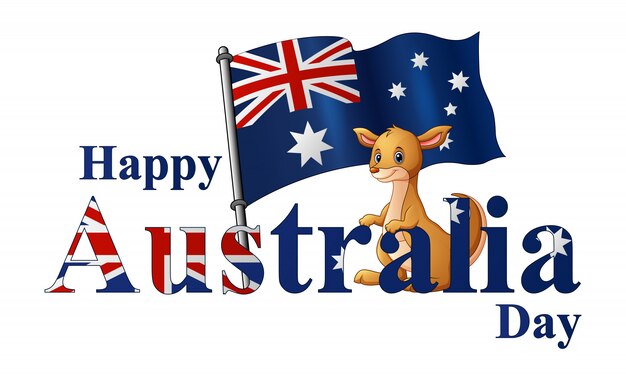 Australia day poster with kangaroo and national flag
