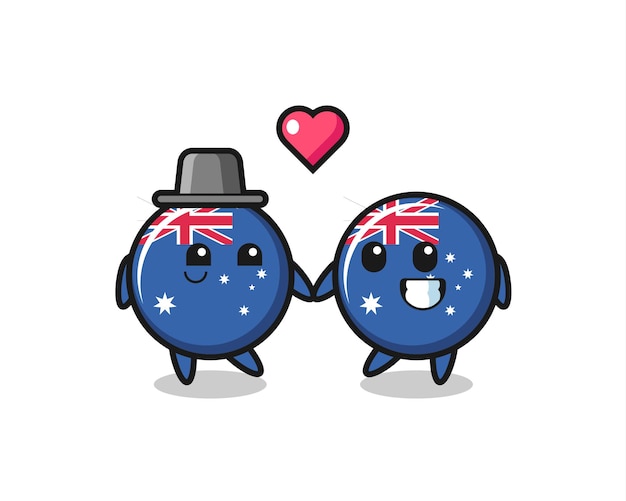 Vector australia flag badge cartoon character couple with fall in love gesture , cute style design for t shirt, sticker, logo element