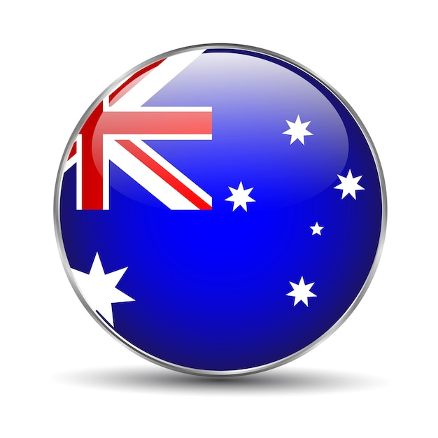白い背景の上のオーストラリアの旗ボタンアイコンベクトル図