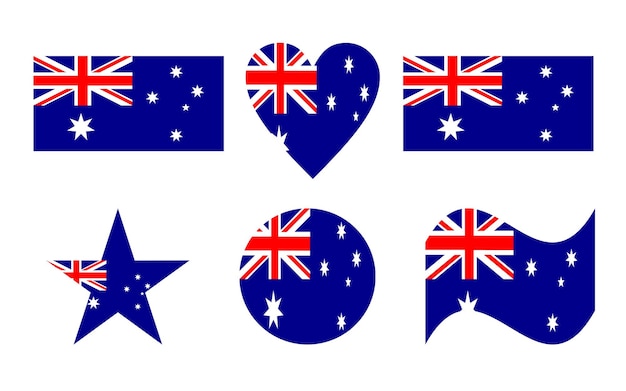 Australia flag in six shapes vector illustration