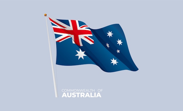 Australia flag waving at the flagpole Vector 3D