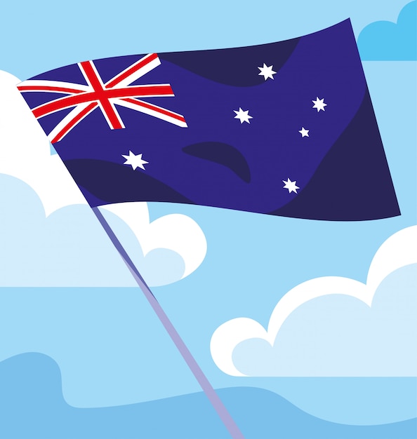 Vector australia flag waving on a stick