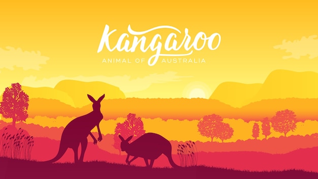 Австралийский кенгуру на фоне пейзажной природы