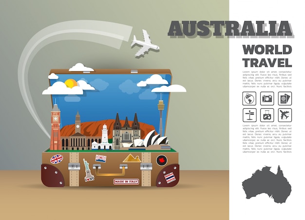 Vector australia landmark global travel and journey infographic luggage.