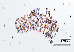 Australia map. large group of people form to create a shape of australia map. vector illustration.
