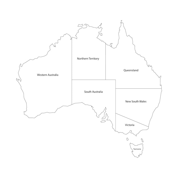 australia map set from selected states line style