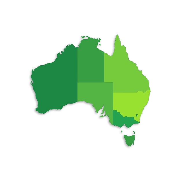 australia map with border highlighted regions states isolated on white background template map of australia detailed vector illustration