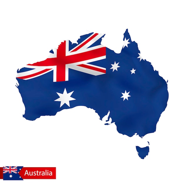 Australia map with waving flag of country