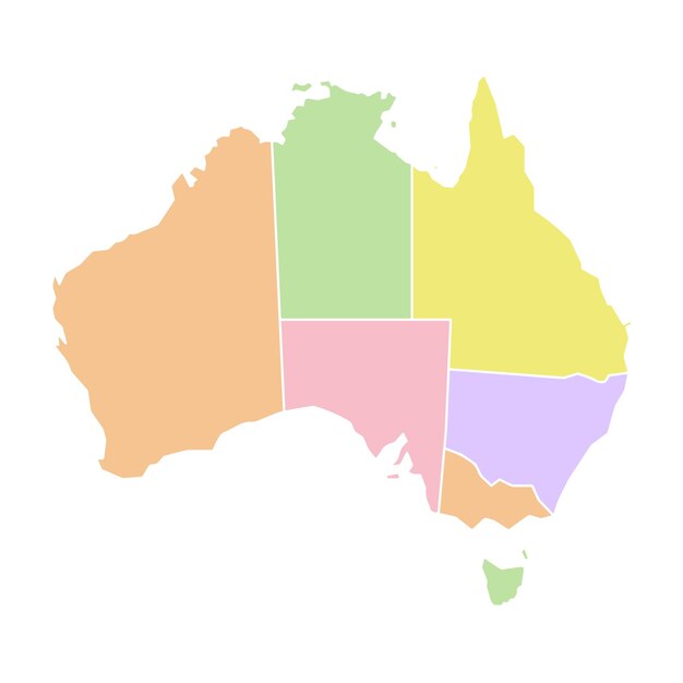 Vector australia political map low detailed solid simple style pastel colours vector editable